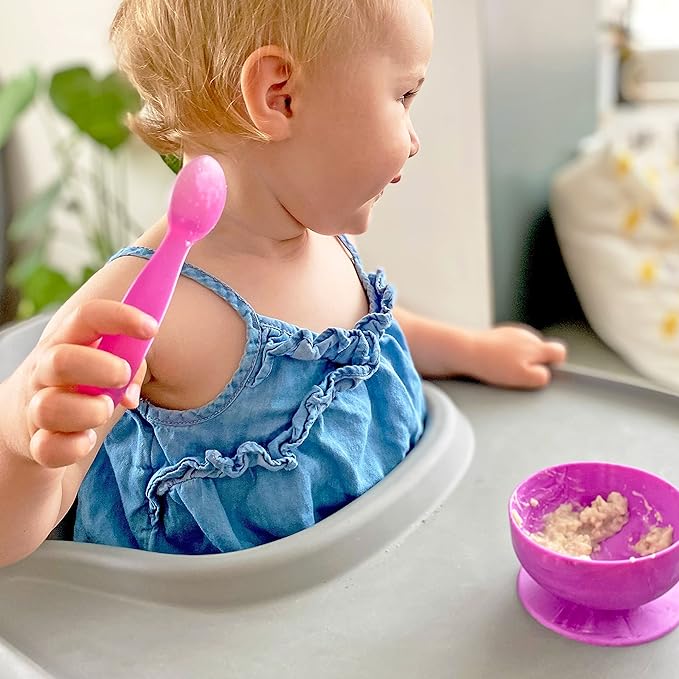 ChooMee Silicone Baby Spoons | 4 Months +, First Stage Baby Led Weaning and Self Feeding | Soft Spoon with Firm Handle | Designed in USA, BPA Free, Premium grade Platinum Silicone | 2 CT