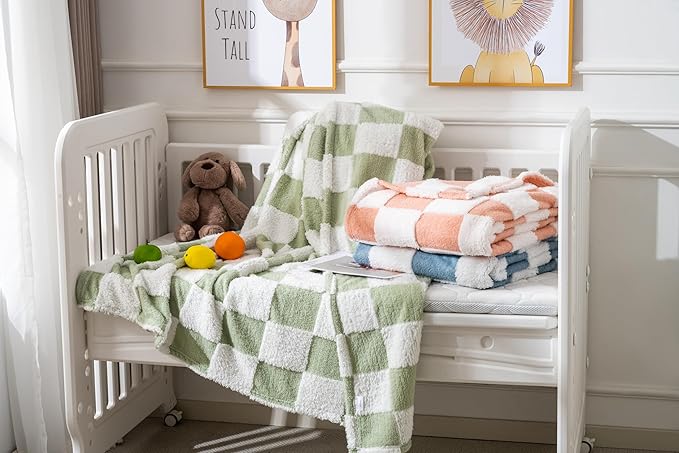 Fleece Baby Blanket for Boys 3D Checkerboard Design, Warm Cozy and Fluffy Infant Newborn Toddler Small Receiving Blankets for Crib Stroller, 30x40 Inches, Blue