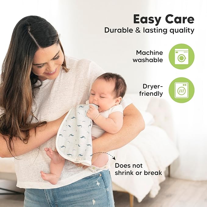 5-Pack Muslin Burp Cloths Baby Boy, Girl - Very Absorbent Baby Burp Cloth Rags, 8-Layers Viscose Derived from Bamboo Cotton Muslin Towel, Super Soft Spit Up Rags, No Shrink Washcloths (Marine Muse)