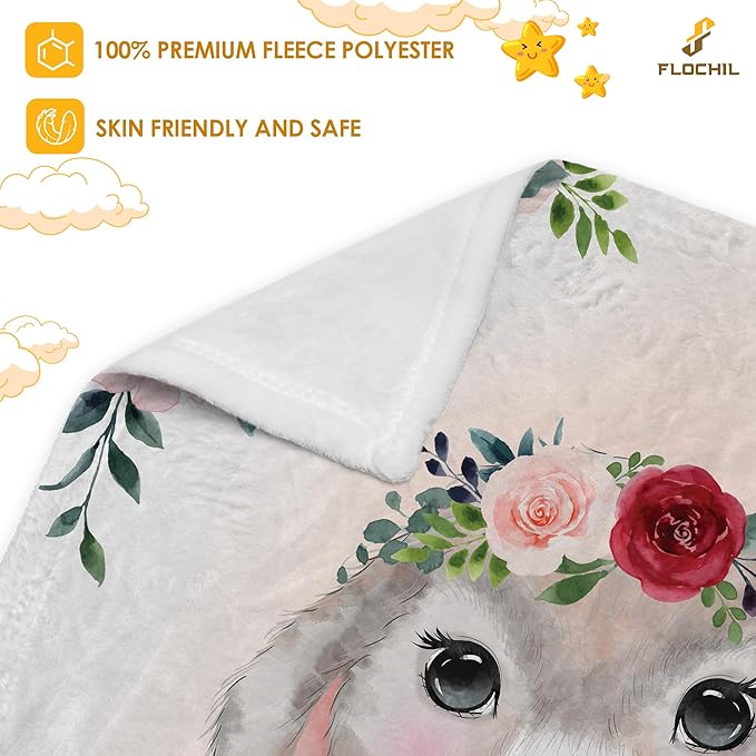 FLOCHIL Personalized Baby Blanket - Custom Baby Blanket with Name for Girls, Newborn Bunny Plush Fleece (30x40)