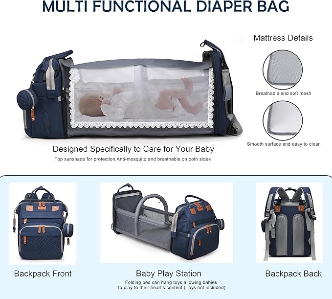 Diaper Bag with Changing Station, Baby diaper bags, Travel Essentials for Moms Dads, Boys, Blue
