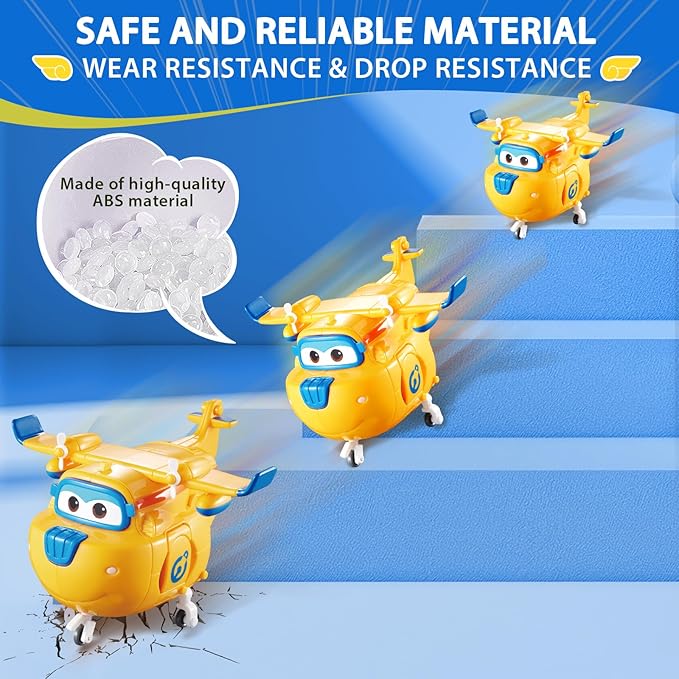 Super Wings - 5' Transforming Donnie Airplane Toys Vehicle Action Figure Plane to Robot,Suitable 3 4 5 year old Kids Fun Flying Toy Plane for Preschool Play and Birthday Gifts,Yellow