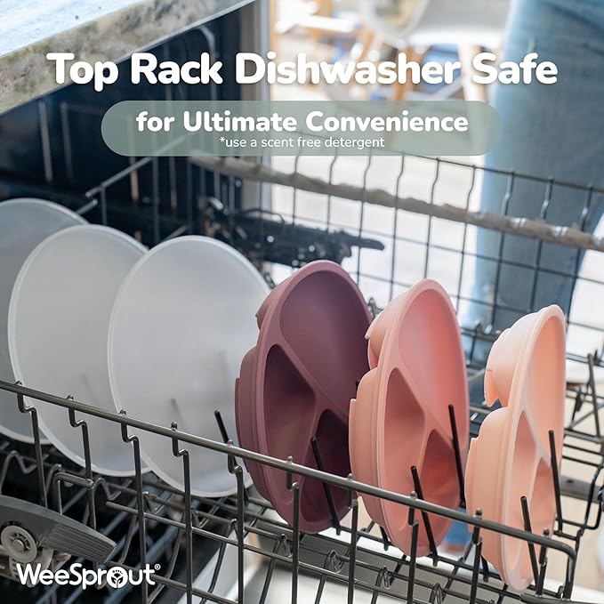 WeeSprout Silicone Divided Plates (No Lids), 100% Food Grade Silicone Plates for Toddlers & Kids, Dishwasher & Microwave Safe