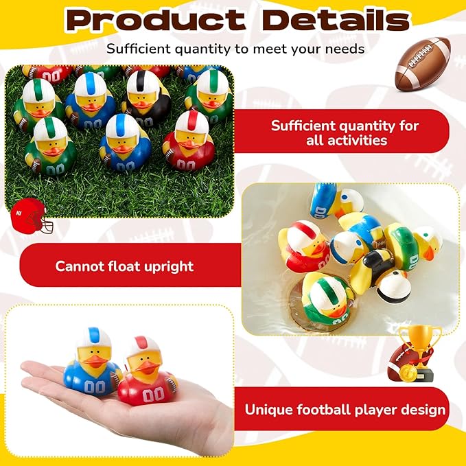Deekin 48 Pcs Rubber Duck 2 Inch Bulk Sport Party Favors for Birthday Party Decorations Club Player Gift (Football Player)