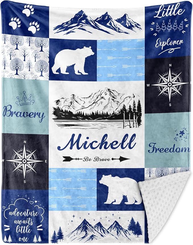 Personalized Baby Blankets for Girls & Boys - Super Soft Easter Blanket with Thick Double-Layer Dotted Backing, Personalized Baby Gifts for Baby Shower from Grandma (Blue, Customize Now)