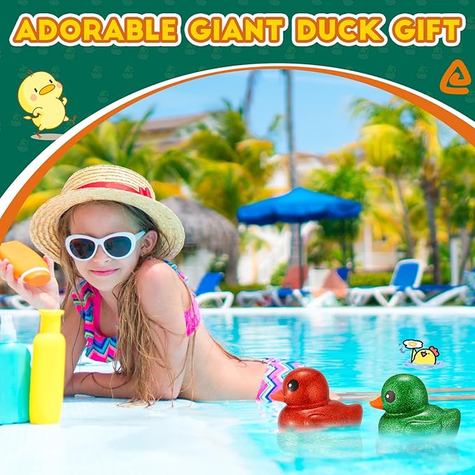 Honoson 2 Pcs 6.89 Inch Giant Glitter Rubber Ducks Big Sparkly Rubber Ducks Jumbo Bathtub Toys with Squeaky Sound for Baby Shower Pool Activity Birthday Gift(Glitter,Red, Green)