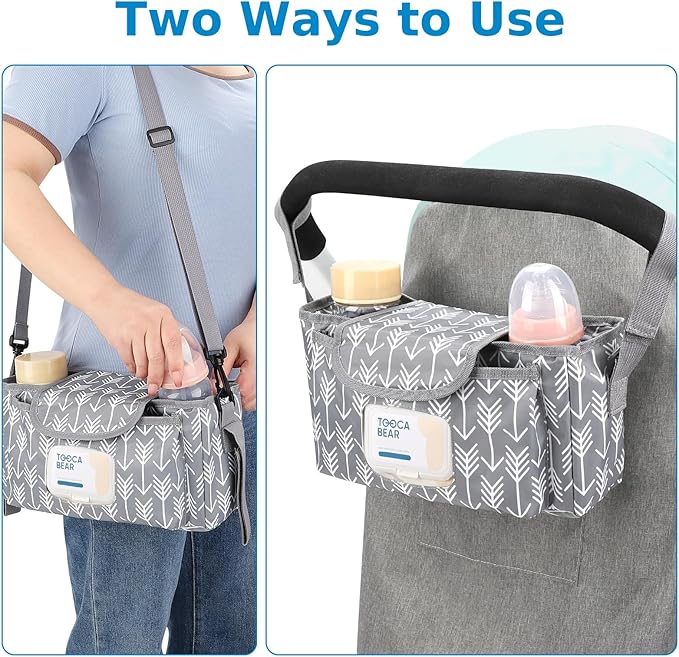 Accmor Universal Stroller Organizer with Insulated Cup Holder and Shoulder Strap, Stroller Bag Caddy Organizer Stroller Accessories for Uppababy, Baby Jogger, Nuna, Doona, Britax Strollers