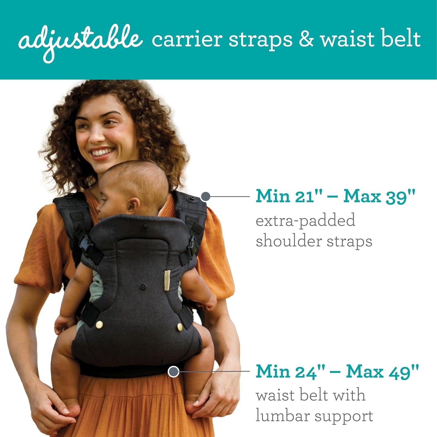 Infantino Flip 4-in-1 Convertible Baby Carrier & Crossbody Diaper Bag - Grow-with-Me Carrier with Attachable Crossbody Diaper Bag, Black and Gold, 2-Piece Set