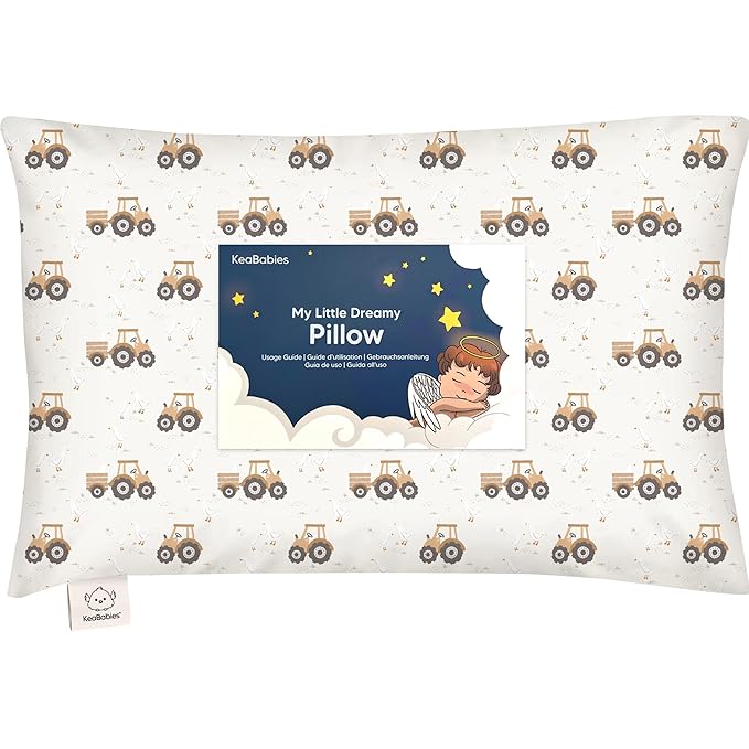 Toddler Pillow with Pillowcase - 13x18 My Little Dreamy Kids Travel Bed Pillows for Sleeping, Organic Cotton Small Pillowcase, Soft & Breathable, Machine Washable, Toddlers 2-5 Years Old (Tractor)