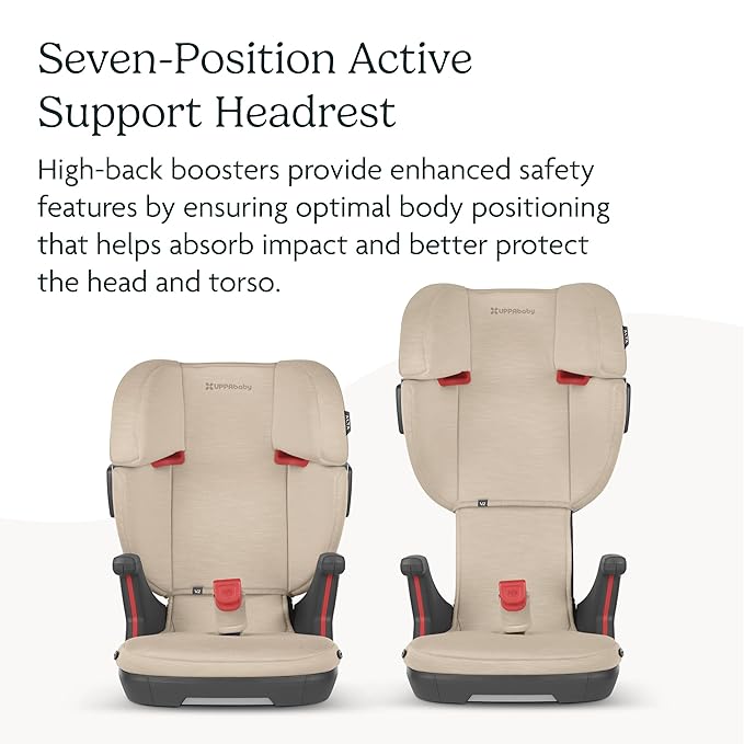 UPPAbaby Alta V2 High Back Booster Seat/Seven-Position, Active Support Headrest for Growing Children/SecureFit Integrated Belt Guide + Positioner/Cup Holder Included/Iris (Grey Mélange/Lavender)