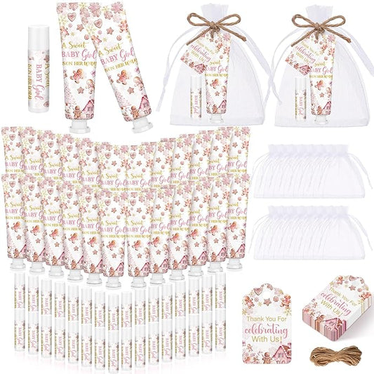 24 Sets Christmas Gingerbread Baby Shower Hand Cream and Lip Balm Gift Christmas Baby Shower Party Favors Travel Size Hand Lotion and Lip Balm Bulk Wedding Bridal Party Supplies for Guest