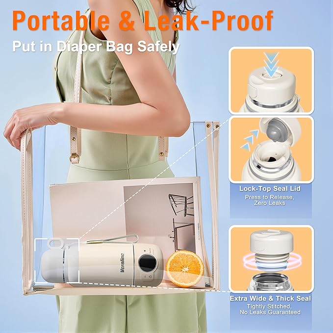 Portable Bottle Warmer for Travel– Warm Baby Formula, Breastmilk, or Water, 13.5oz Milk Warmer with Precise Temp Control & Long Battery Life, Super Fast Charging Baby Bottle Warmer for On-The-Go