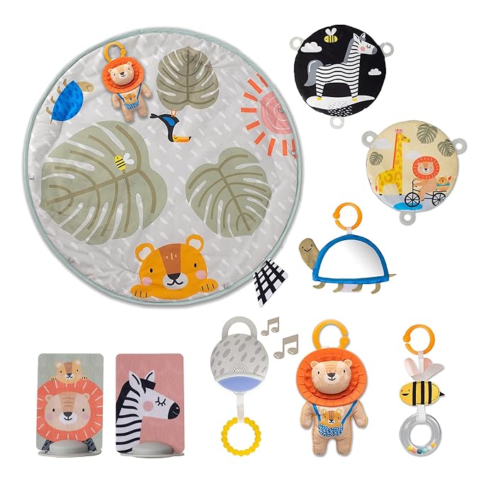 Taf Toys Savannah 360° Activity Gym with Music & Light & 20 Playful Activities, Thickly Padded with Soft Mat and a Unique “Crinkle Toy” for a Variety of Body Positioning for Newborn and Up