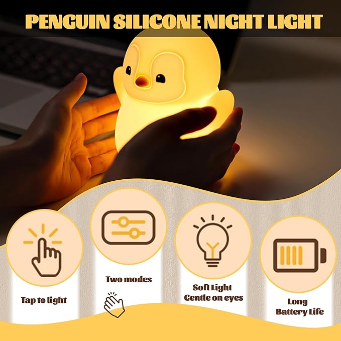 Penguin Nursery Night Light,LED Squishy Silicone Lamp,2 Levels Dimmable Bedroom Nightlight for Kids,Touch Light,Dorm Decor lamp,Baby Boys Girls Gifts (Standing Penguin)
