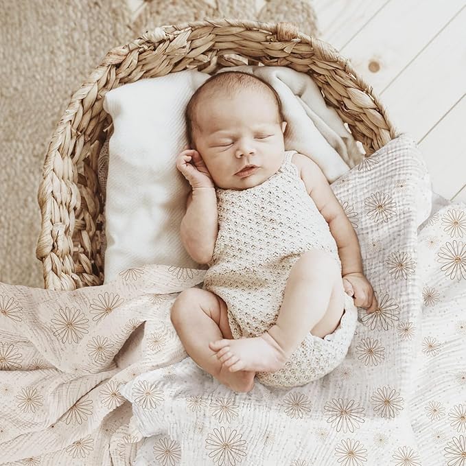 lulumoon Baby Muslin Swaddle Blankets: Soft Receiving Blanket for Newborn - Cotton Swaddling Blankets for Neutral 3Pack(SandDaisy)