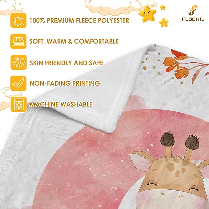 FLOCHIL Personalized Baby Blanket for Girls, Custom Baby Blanket with Name, Customized Baby Products, Gift for Baby, Newborn, Baby Shower (Giraffe)