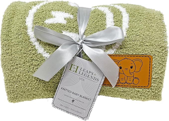 Smiley Face with Lightning Bolt Eyes Baby Blanket 28"x40" - DreamSoft Throw for Crib, Stroller or Car Seat -Receiving Blanket/Newborn Nursery Gift Toddler, Infant, Kids Boys & Girls (Sage Green/White)