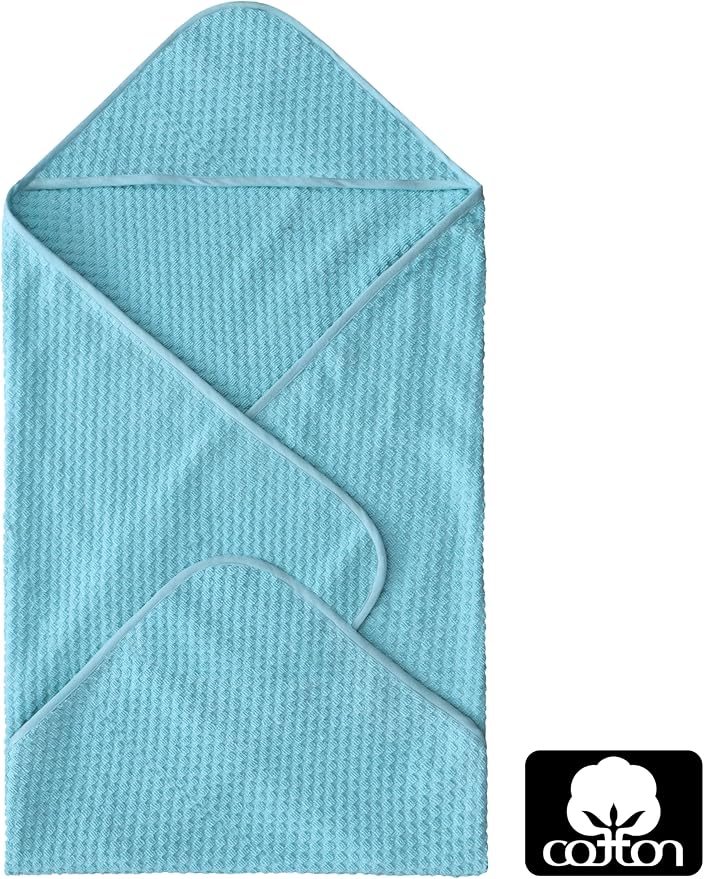 ORIGINAL KIDS Hooded Baby Towel for Newborn - Soft Waffle Weave Baby Bath Towel with Hood for Infant, Toddler - 100% Cotton with Poly Suede Piping - Absorbent Newborn Bath Essentials -32x32- Cool Blue