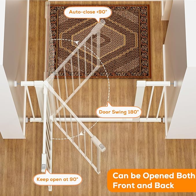 29.5-54.2" Baby Gate for Stairs, Baby Safety Essentials, Auto Close Gate for Doorways, Easy Install Pressure Mounted Dog Gate Indoor, Pet Gates for Dogs, White