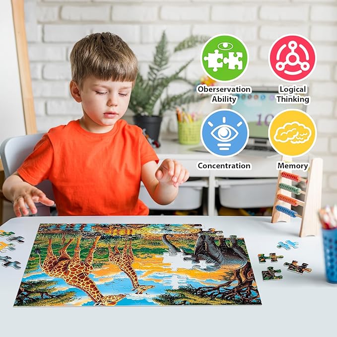 Kids Puzzles Ages 5-8 - Wild Animals Puzzles 100 Piece Jigsaw Puzzles for Kids Ages 4-6 Toddler Puzzle, World of Animals Collection Puzzles Gift Educational Toys for Boys and Girls 4-Pack