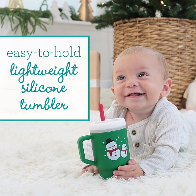 Infantino My 1st Tumbler, Silicone Sippy Cup with Straw & Handle, Spill-Resistant Baby Cup for On-the-Go, BPA-Free Transition Bottle, Snowman