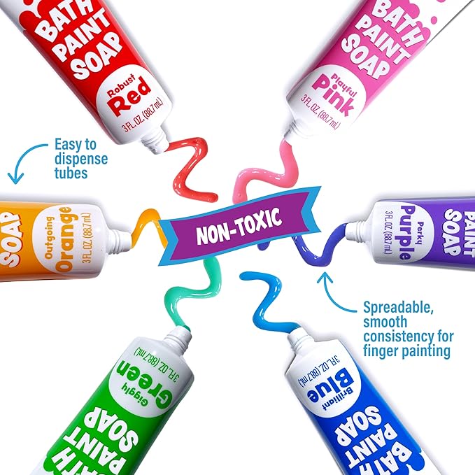 Tub Works® Bath Paint Soap Bath Toy, Classic 6 Pack | Non-Toxic | Washable Bathtub Paint for Finger Painting on Tub Walls | Ideal Toddler Bath Toys for Creative Play | Easy to Clean, Fun Bath Art