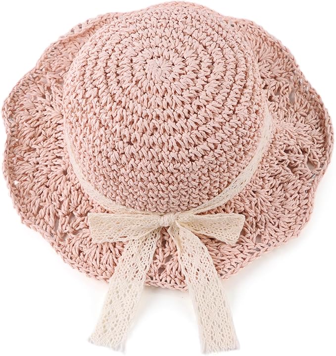 Baby Girl Straw Hat Outdoor Baby Sun Protection Hats Summer Bowknot Beach Cap for Infant Toddler Girls