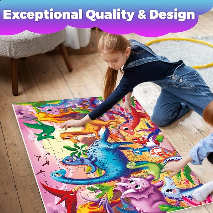 QUOKKA Giant Floor Puzzles for Kids Ages 4-6 - 2x3 Feet Extra-Thick 48 Pieces Toddler Puzzle Ages 3-5 – Dinos Educational Activity for Boys Girls – Premium Box with Sturdy Handle & Magnetic Closure