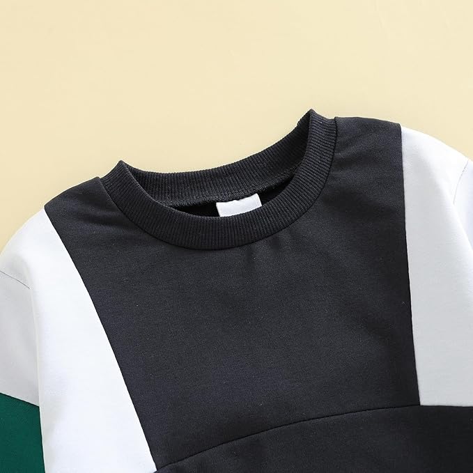 Kupretty Toddler Baby Boy Fall Winter Clothes Color Block Long Sleeve Sweatshirt Pullover Tops + Joggers Pants Outfit Set