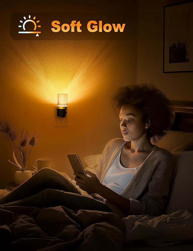 JandCase Night Light Amber, Dimmable Night Lights Plug into Wall, Auto On/Off Light Sensor Nightlight, 0-100LM Brightness LED Night Light, Bathroom Hallway Bedroom Decoration