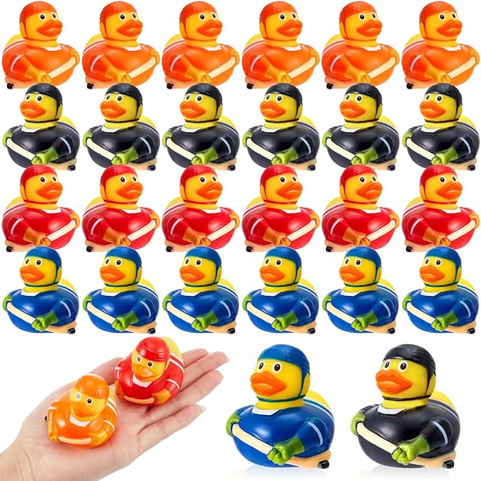 Deekin 24 Pcs Rubber Duck 2 Inch Bulk Sport Party Favors for Birthday Party Decorations Club Player Gift (Hockey Player)