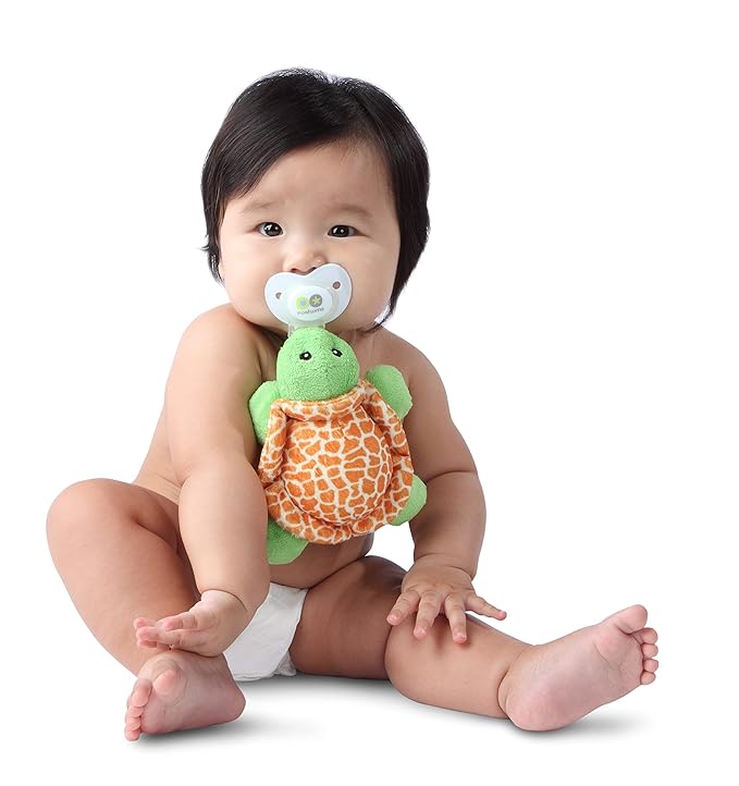 Nookums Paci-Plushies Shakies - Pacifier Holder with Built in Rattle (2 in 1)- Adapts to Name Brand Pacifiers, Suitable for All Ages, Plush Toy Includes Detachable Pacifier (Turtle)