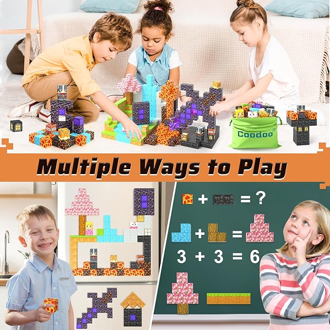 Coodoo 110PCS Magnetic Blocks - Build Mine Magnet World Magic Sword Portal Set, Magnet Kids Toys for Boys & Girls Age 3-5 4-8 5-7, STEM Magnetic Tiles Building Games Sensory Outdoor Toddler Toys