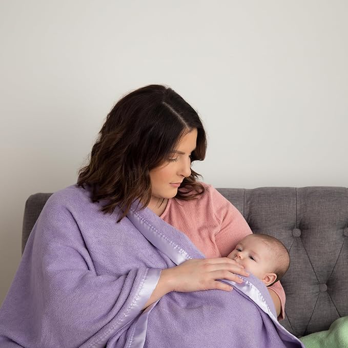Bamboo Rayon Soft Purple Toddler Security Blanket - Thermal Lavender Baby Blanket with Satin Edging - Perfect for Naps, Car Carrier, Stroller Rides and Travel - 34 x 47 inches - Newborn Baby Blankie