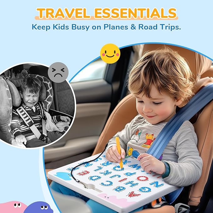 JoyCat Magnetic Letter Tracing Board, 2-in-1 Double-Sided ABC Magnets for Kids Ages 3-5, Uppercase & Lowercase Letter Writing Practice - Preschool Learning Toys, Road Trip Car Activities for Toddlers