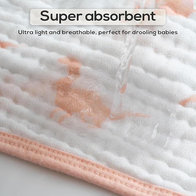 Muslin Hooded Baby Towels for Newborns, 32"x32", 100% Cotton – 6 Layers Super Soft Absorbent Breathable, Baby Bath Towel, Toddler Bath Towel – Pack of 2