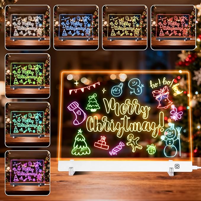 LED Note Board with Colors, Led Drawing Board for Kids, Light Up Acrylic Dry Erase Boards with Stand, Christmas & Birthday Gifts for Girls/Teens (White, 15.7" x 11.8")