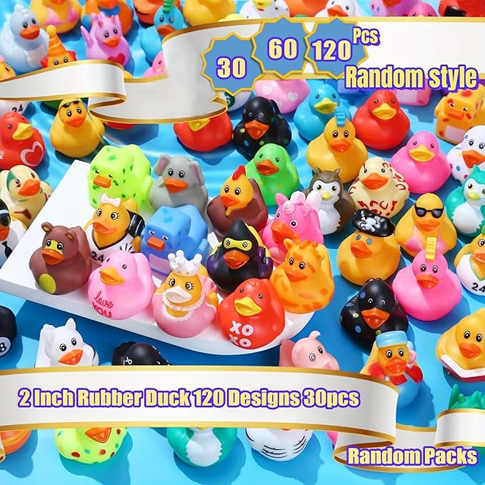 LINICE 100 Pcs Rubber Ducks, Random Assortment Ducks Bulk, Mini Rubber Duckies for Toddler Baby Bath Toys, Kids Bath Pool Toys Birthday Gifts Party Favors
