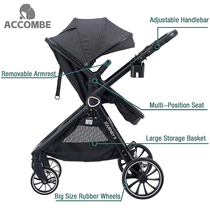 Baby Stroller, 2 in 1 Newborn Stroller Convertible Bassinet for Infant Toddler Pram with Footmuff (Black)