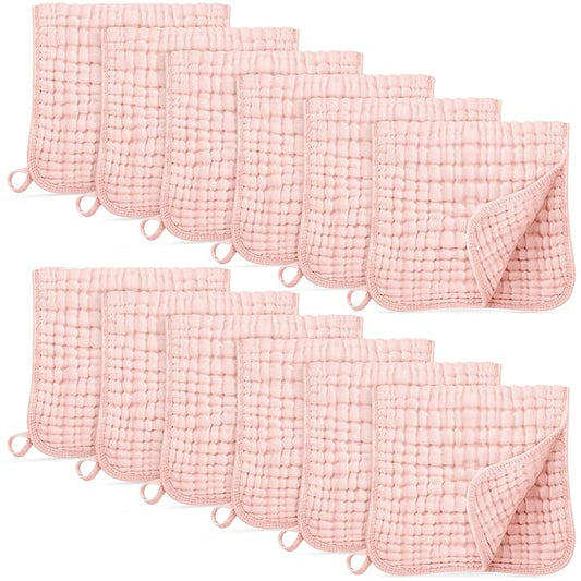 Muslin Burp Cloths for Baby 100% Cotton Burping Cloths for Boys Girls Large 20''X10'' Extra Soft and Absorbent 12 Pack - Flesh Pink