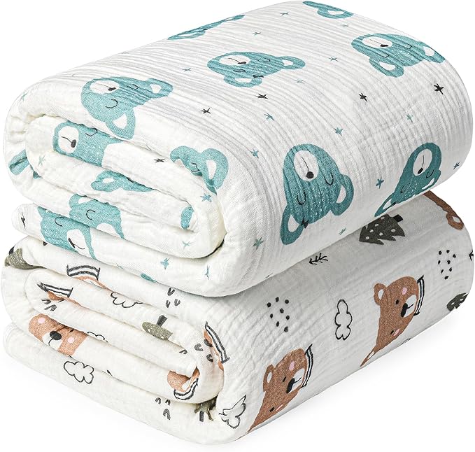 Rayon from Bamboo Swaddle Blankets for Newborn,2 Pack Breathable Soft Receiving Blanket,Large 41 x 41 inches Swaddle Wrap Burping Clothes,Essentials Infant Shower Items(Christmas Bear & Green Bear)