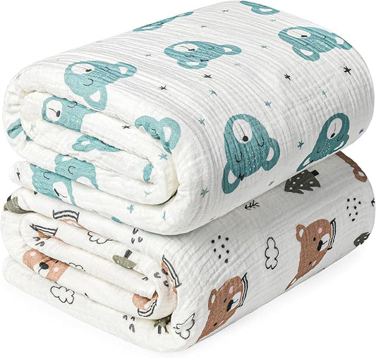 Rayon from Bamboo Swaddle Blankets for Newborn,2 Pack Breathable Soft Receiving Blanket,Large 41 x 41 inches Swaddle Wrap Burping Clothes,Essentials Infant Shower Items(Christmas Bear & Green Bear)
