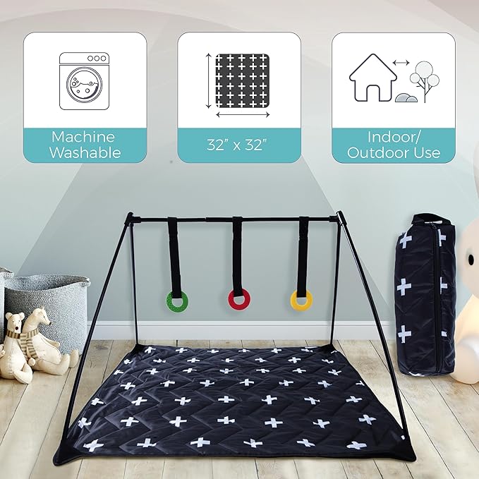 Travel Baby Play Mat for Babies 0-6 Months, Baby Play Mat, Newborn Travel Essentials, Tummy Time for Floor, Portable, Crosses Pattern