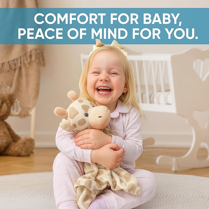 Baby Sleep Soother Beige & White Giraffe Plush with Heartbeat & Lullaby Sounds, 4-in-1 Sound Machine, Security Blanket & Pacifier Holder, Baby Registry Essential & Christmas Gift for Newborns, Infants