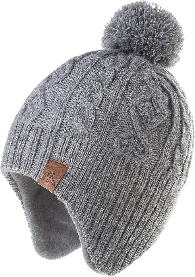 LMLALML Boys Winter Hat Earflap Knitted Beanie for Kids Warm Fleece Lined Thicken Hat for Baby