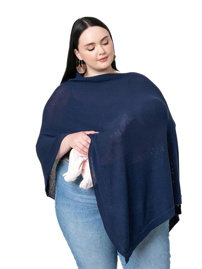 We are Amma | The Cocoon™ - Newborn Essentials Must Haves: Nursing Cover for Breast Feeding Essentials | Nursing Sweater Used as Breastfeeding Cover (Navy, Plus Size)