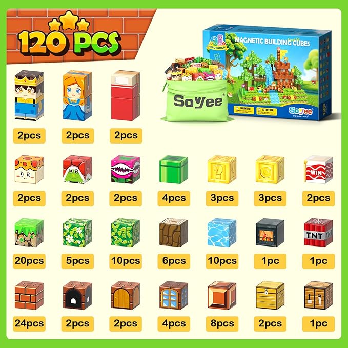 120PCS 1'' Magnetic Blocks-Build Mine Magnet World Set Sensory Toys for Kids 3+ Years Old Magnetic Cubes for Boys Toddler Boys Toys Age 4-6 8-10 10-12