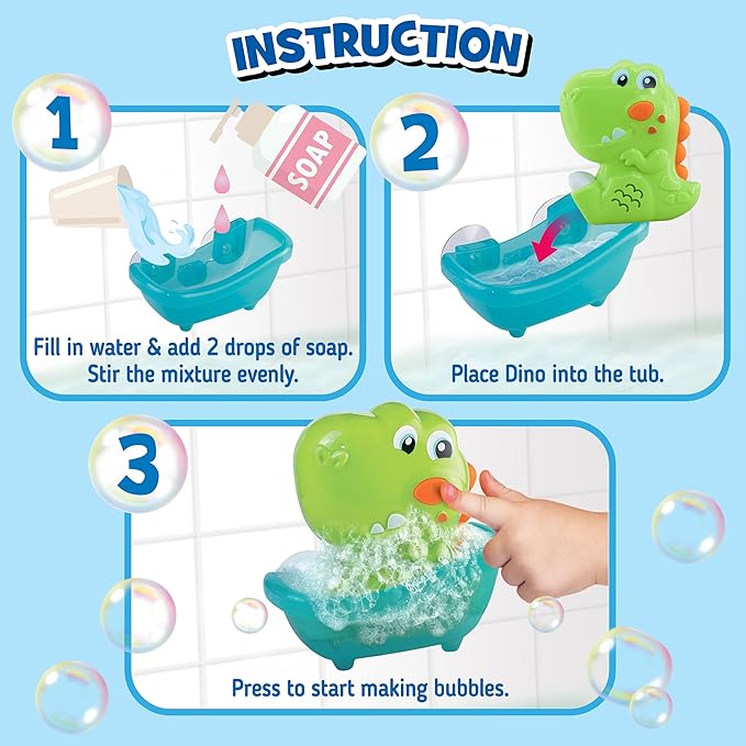 HAP-P-KID Dinosaur Bath Bubble Maker, Automatic Dino Bubbles Blower, Bathtub Shower Machine Toys, Birthday Party Time Gifts for 12 18 24 Months, 1 2 3 4 5 Years Old Boys Girls Preschool Toddlers Baby