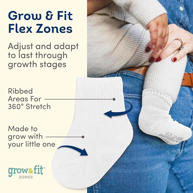 Fruit of the Loom Baby 14-Pack Grow & Fit Flex Zones Cotton Stretch Socks - Unisex, Girls, Boys