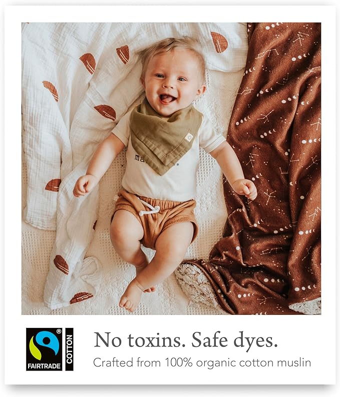 Kishu Baby Indi Organic Baby Bandana Bibs – Fairtrade 4-Way Reversible Drool Bibs for Boys & Girls – Unisex (Set of 5)